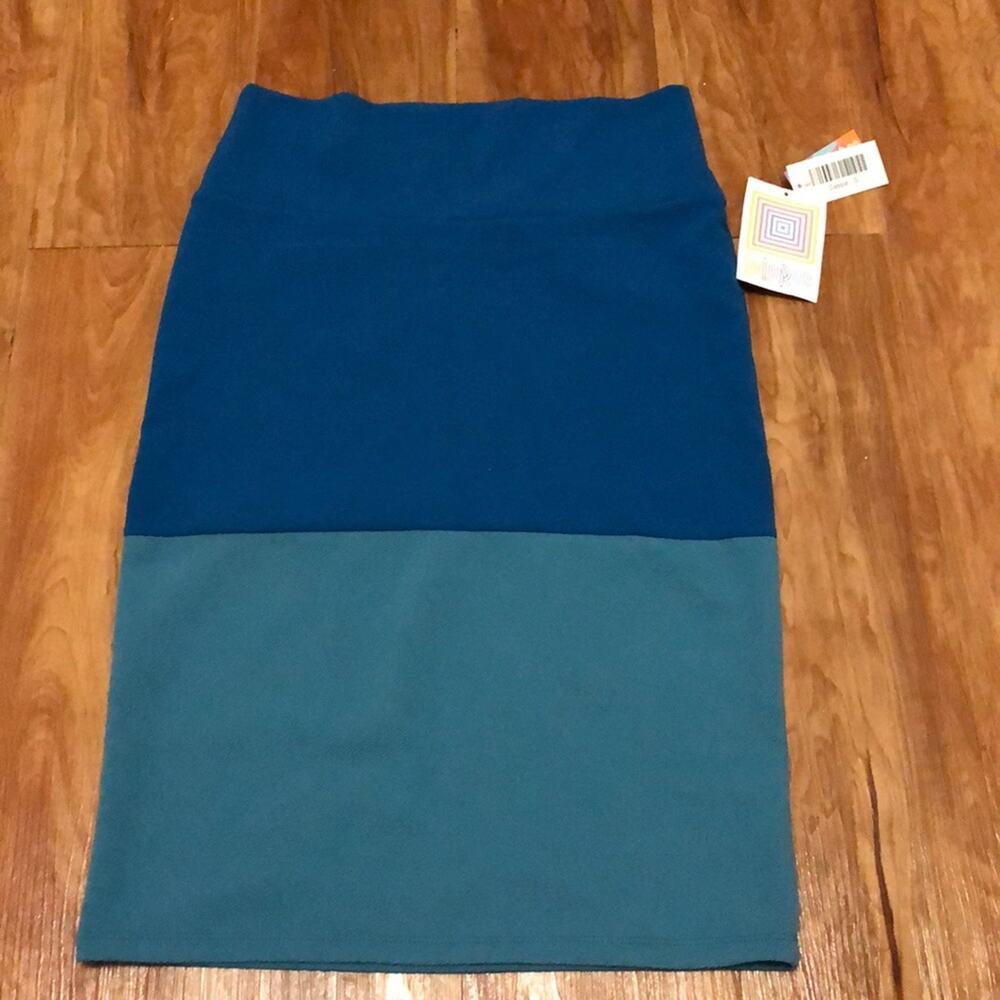 LuLaRoe Cassie Blue/Teal Colorblock Pencil Skirt Size Small